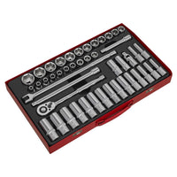 Sealey Socket Set 46pc 1/2"Sq Drive 6pt WallDrive Metric AK6941