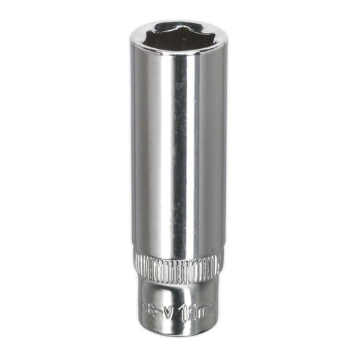 Sealey WallDrive Socket 11mm Deep 1/4"Sq Drive Fully Polished SP1411D Sealey - Town Tools 