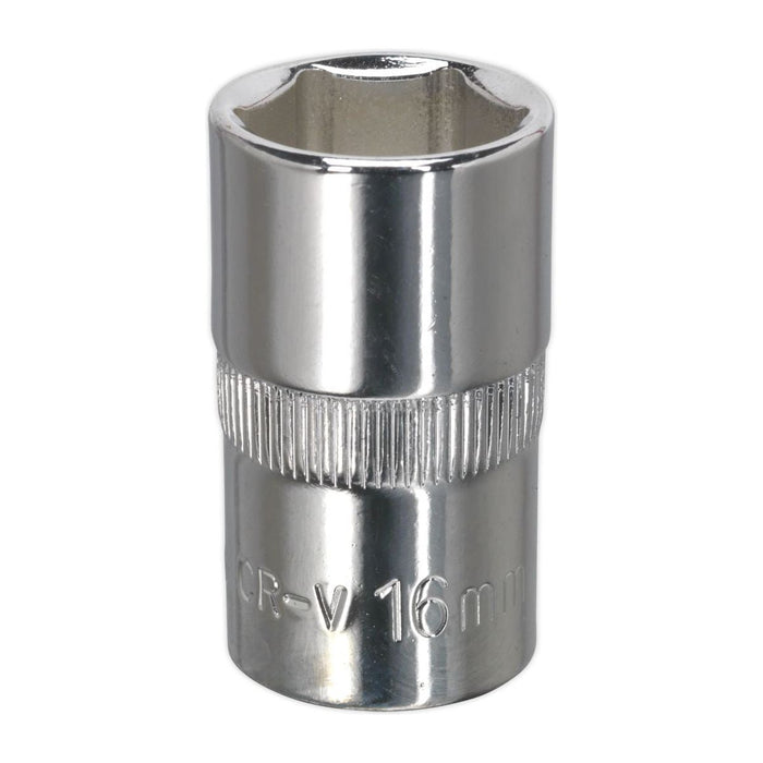 Sealey WallDrive Socket 16mm 1/2"Sq Drive Fully Polished SP1216 Sealey - Town Tools 