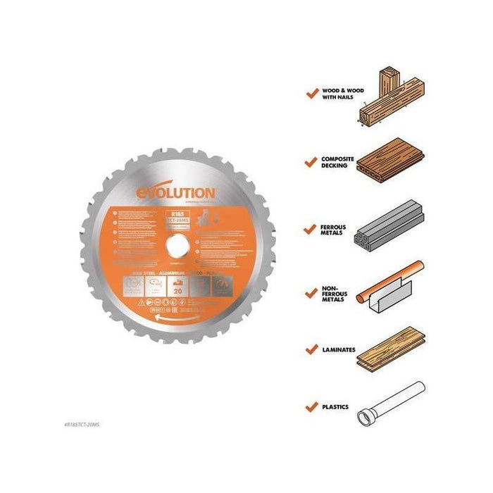 Evolution Multi-Material Mitre Saw Blade 185 x 20mm x 20T Evolution - Town Tools