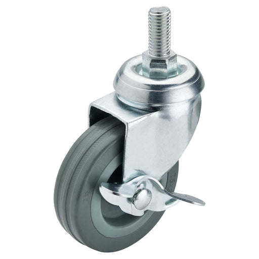 Draper Swivel Bolt Fixing Rubber Castor with Brake, 75mm Diameter, S.W.L. 70kg Draper - Town Tools