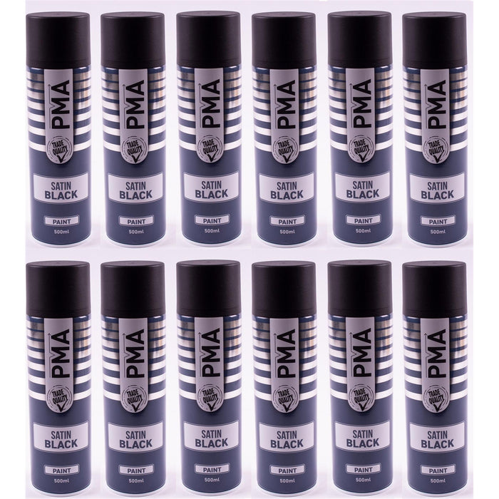 12 X Autotek Satin Black Paint Spray Aerosol 500Ml High Coverage Satin Black Autotek - Town Tools 