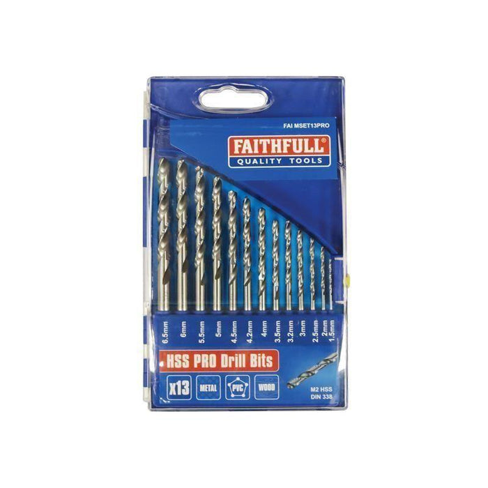 Faithfull Professional HSS Jobber Drill Bit Set, 13 Piece (1.5 - 6.5mm) Faithfull - Town Tools