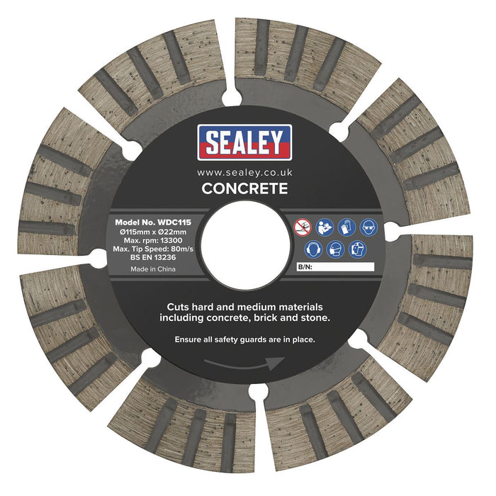 Sealey Concrete Cutting Disc Dry Use115mm WDC115 Sealey - Town Tools 