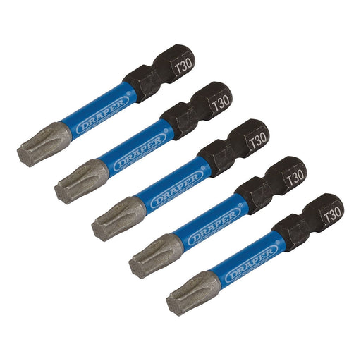 Draper Expert TX-STAR Impact Screwdriver Bits, T30 x 50mm, 1/4" Hex (Pack of 5) Draper - Town Tools 