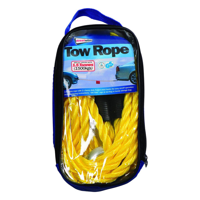 Streetwize Tow Rope (Braided) - Yellow - 1.5 Tonne Streetwize - Town Tools 