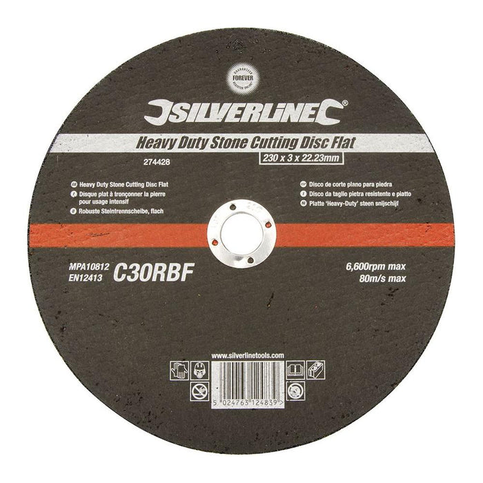 Silverline Heavy Duty Stone Cutting Disc Flat 230 x 3 x 22.23mm Silverline - Town Tools 