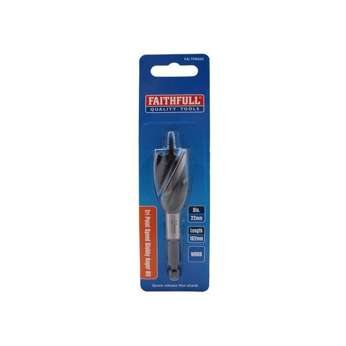 Faithfull Tri-Point Speed Auger Bit 22mm Stubby Faithfull - Town Tools