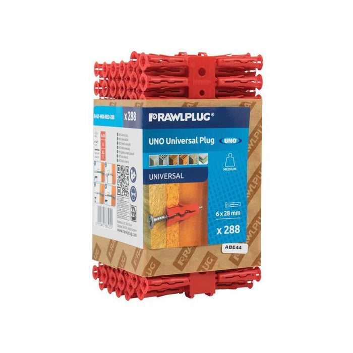 Rawlplug Red UNO® Plugs 6 x 28mm (Pack 288) Rawlplug - Town Tools