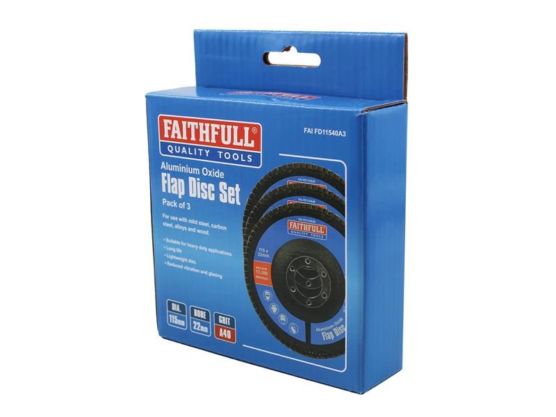 Faithfull Aluminium Oxide Flap Disc 115 x 22mm 40 Grit (3 Pack) Faithfull - Town Tools