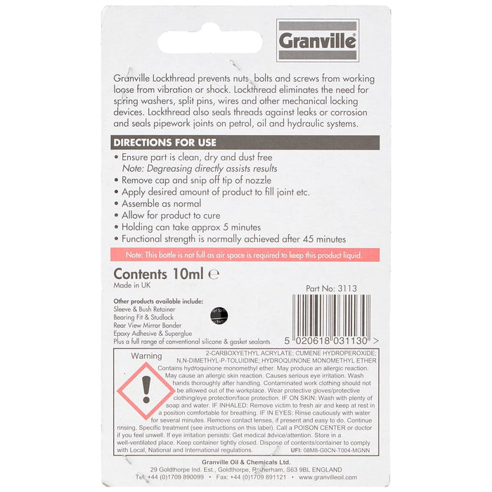 Granville Lock Thread - 10ml Granville - Town Tools 