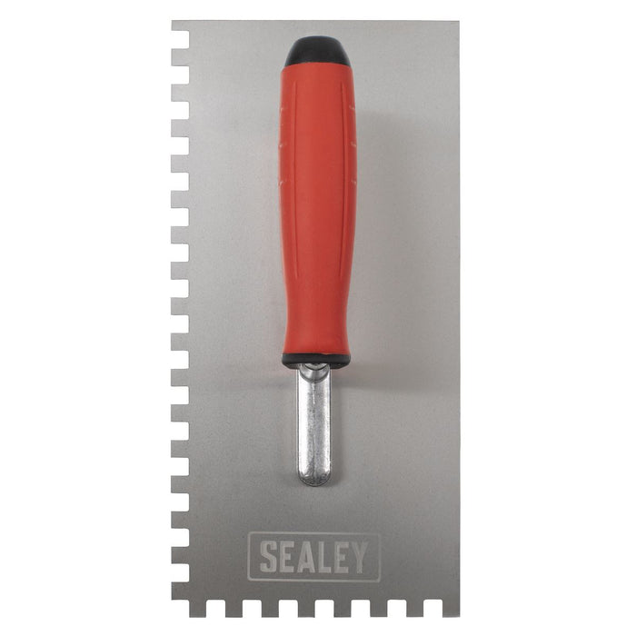 Sealey Stainless Steel 8mm Notched Trowel with Rubber Handle 270mm T7808 Sealey - Town Tools 