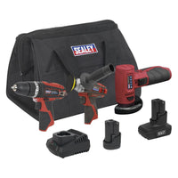 Sealey 3 x SV12 Series Cordless Power Tool Combo Kit 12V - 2 Batteries