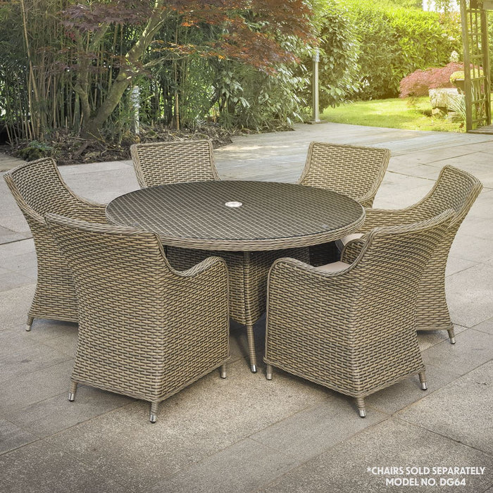 Dellonda Chester Rattan Wicker Round Outdoor Dining Table Tempered Glass Top