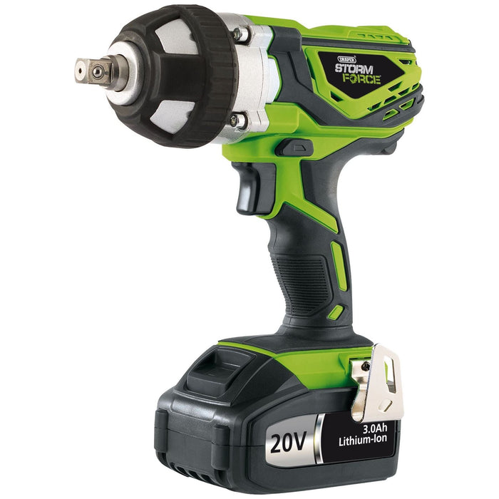 Draper Storm Force 20V Cordless Impact Wrench, 1/2" Sq. Dr., 400Nm, 1 x 3.0Ah Ba Draper - Town Tools 