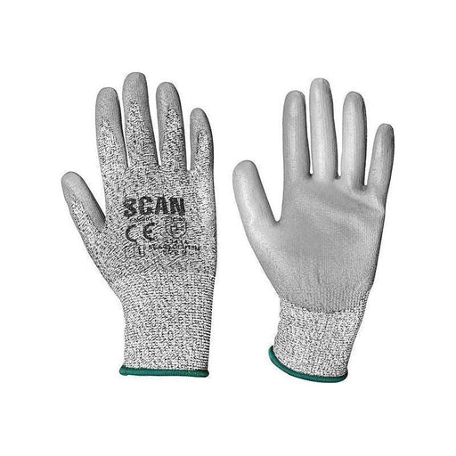 Scan Grey PU Coated Cut 3 Gloves - M (Size 8) Scan - Town Tools