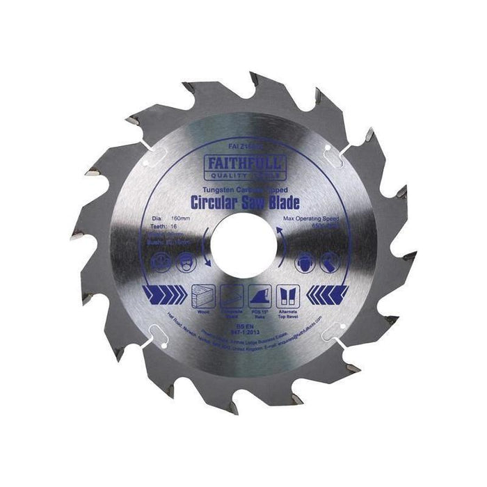 Faithfull TCT Circular Saw Blade 160 x 30mm x 16T POS Faithfull - Town Tools