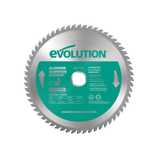 Evolution Aluminium Cutting Mitre Saw Blade 210 x 25.4mm x 60T Evolution - Town Tools