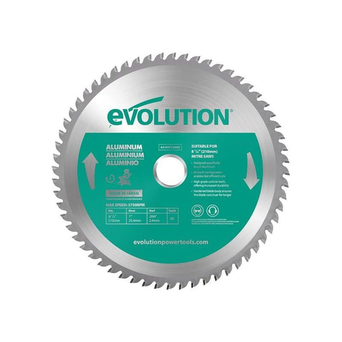 Evolution Aluminium Cutting Mitre Saw Blade 210 x 25.4mm x 60T Evolution - Town Tools