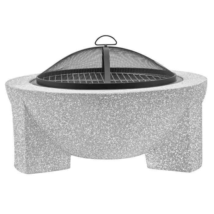 Dellonda Round MgO Fire Pit with BBQ Grill Ø75cm Safety Mesh Screen - Light Grey