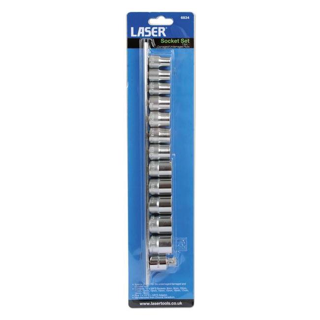 Laser Socket Set Damaged/Undamaged Nuts 3/8"D 13pc 6834