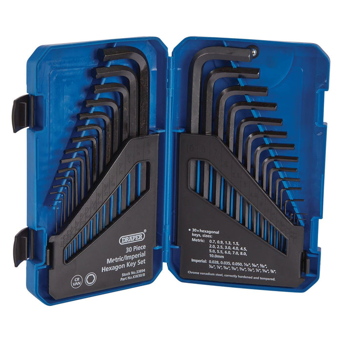 Draper Metric/Imperial Combined Long Pattern Hexagon Key Set (30 Piece) 33894 Draper - Town Tools 