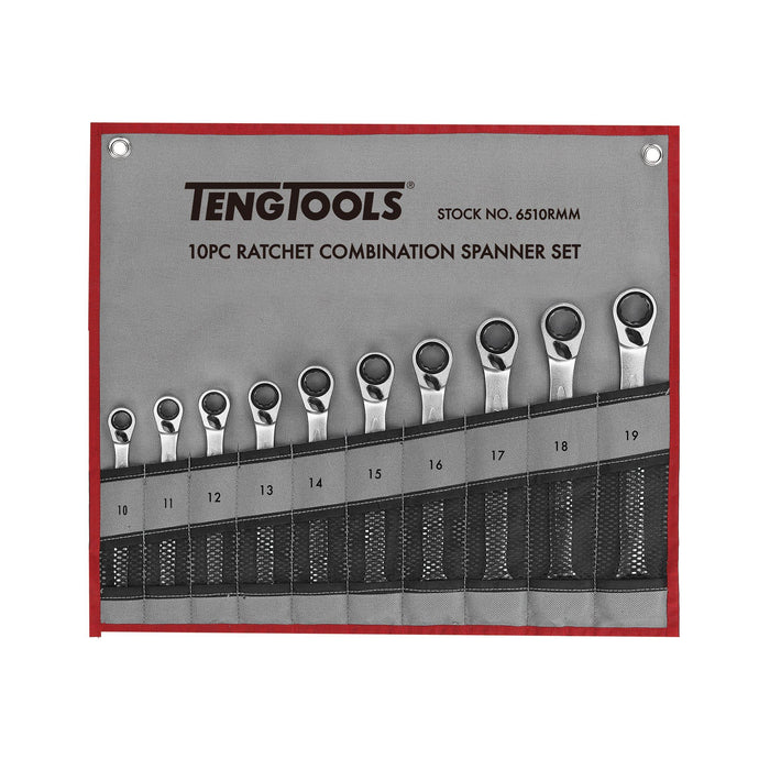 Teng Tools Ratcheting Combination Spanner Set R Tool Roll 10 Pieces Teng Tools - Town Tools 