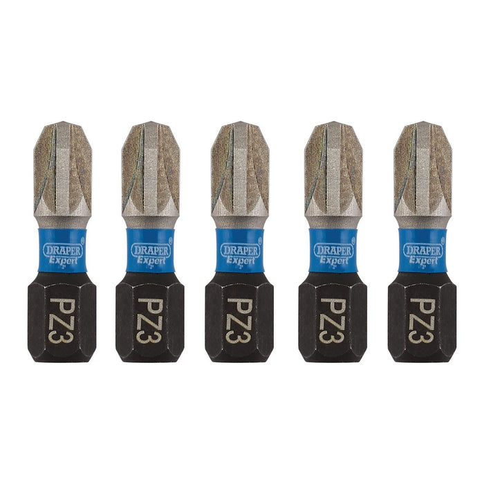 Draper Expert PZ-Type Impact Screwdriver Bits, No.3 x 25mm, 1/4" Hex (Pack of 5) Draper - Town Tools 