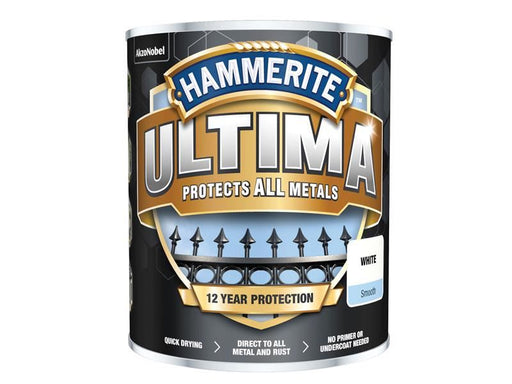 Hammerite Ultima Metal Paint Smooth White 750ml Hammerite - Town Tools