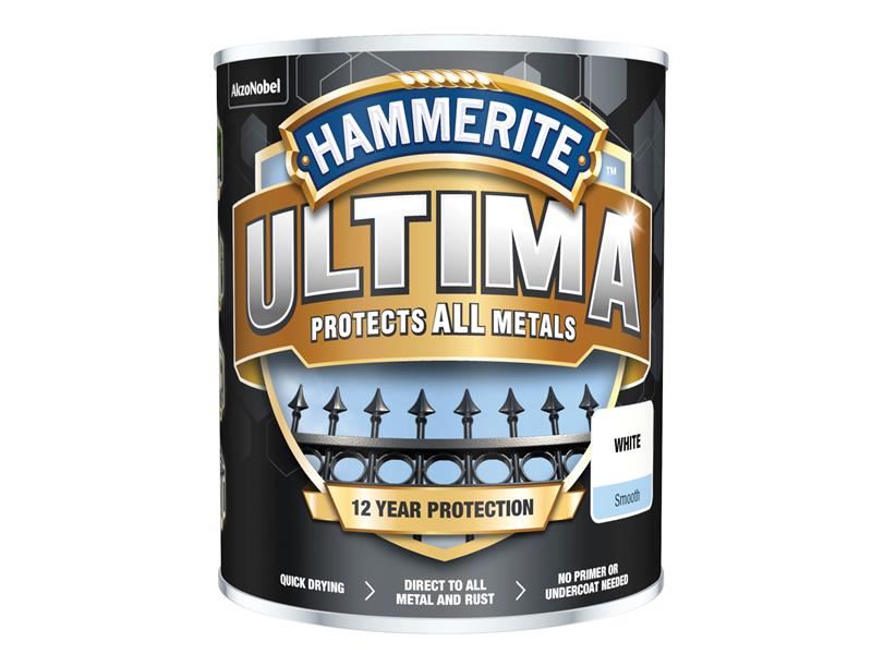 Hammerite Ultima Metal Paint Smooth White 750ml Hammerite - Town Tools