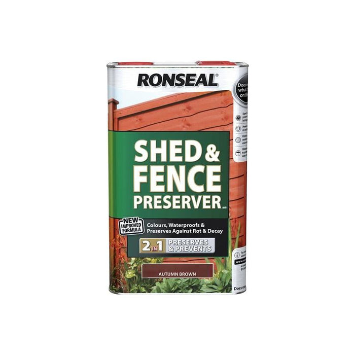 Ronseal Shed & Fence Preserver Autumn Brown 5 litre Ronseal - Town Tools