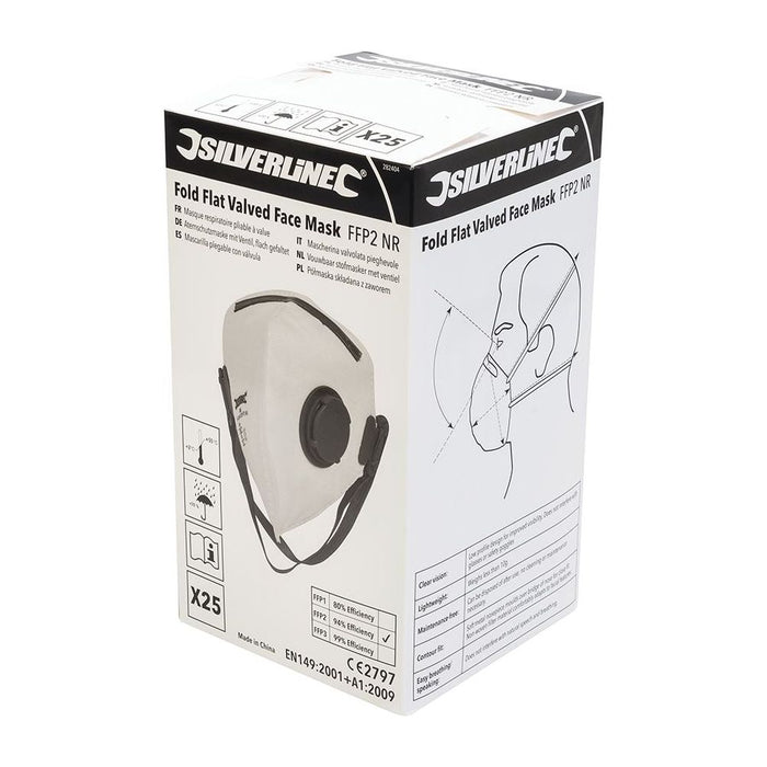 Silverline Fold Flat Valved Face Mask FFP2 NR Display Box 25pk FFP2 NR Silverline - Town Tools 