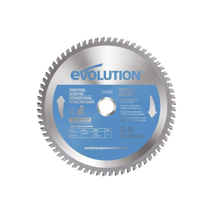 Evolution Thin Steel Cutting Mitre Saw Blade 185 x 20mm x 68T Evolution - Town Tools