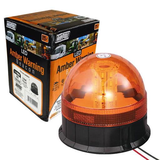 12V/24V LED Flashing Amber Orange Warning Beacon with 3 Bolt Mounting Maypole - Town Tools 