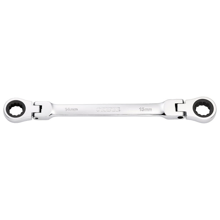 Draper HI-TORQ Metric Flexible Head Double Ring Ratchet Spanner, 14 x 15mm Draper - Town Tools