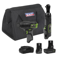 2 x SV10.8 Series Cordless Impact Wrench & Ratchet Wrench Kit 10.8V 2 Batteries