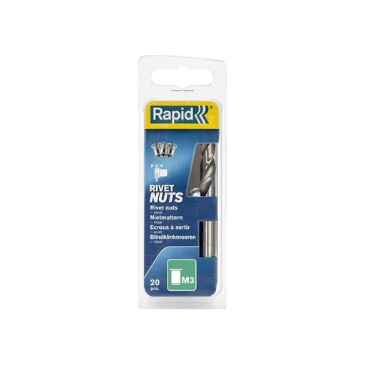 Rapid Steel Rivet Nuts M3 (Pack 20 + Free Drill Bit) Rapid - Town Tools