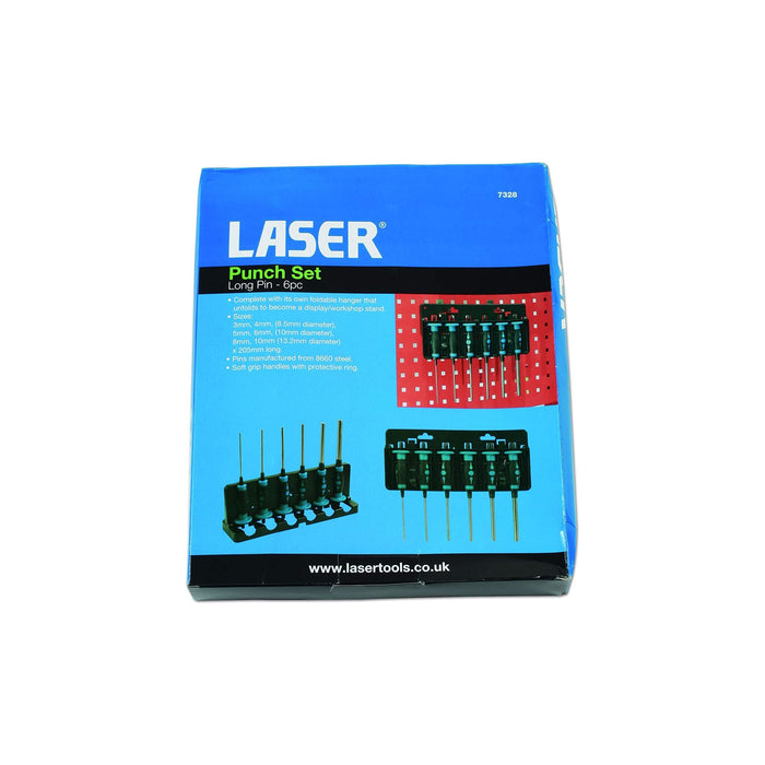 Laser Parallel Pin Punch Set, Long 6pc 7328 Laser - Town Tools 