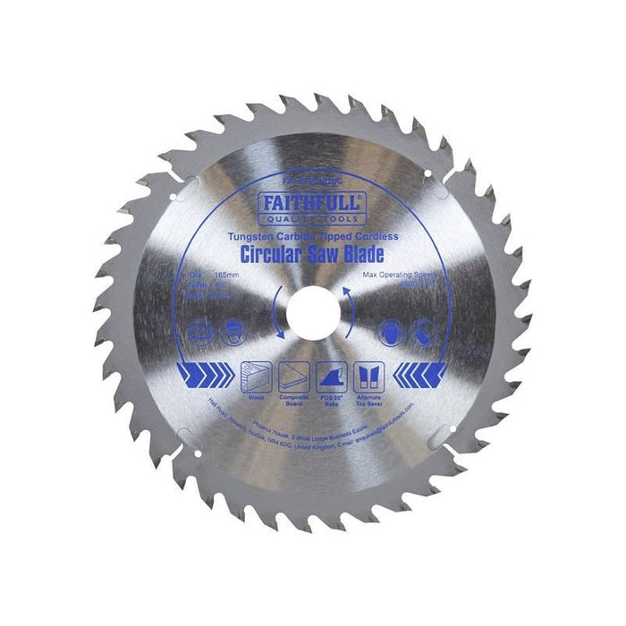 Faithfull TCT Cordless Trimsaw Blade 165 x 20mm x 40T POS Faithfull - Town Tools