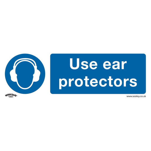 Sealey Mandatory Safety Sign Use Ear Protectors Self-Adhesive Vinyl Pack of 10 Sealey - Town Tools 