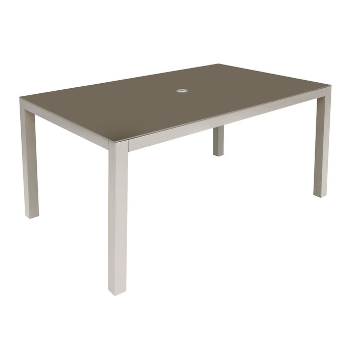 Dellonda Fusion Aluminium Garden Dining Table with Tempered Glass & Parasol Hole - Light Grey