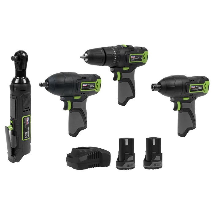 Sealey 4 x SV10.8 Series Cordless Combo Kit 10.8V - 2 Batteries & Euro Plug Sealey - Town Tools 