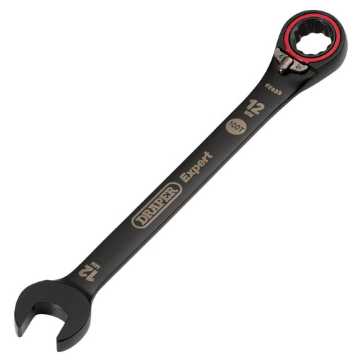 Draper Expert HI-TORQ Metric Reversible Ratchet Combination Spanner, 12mm, Black Draper - Town Tools