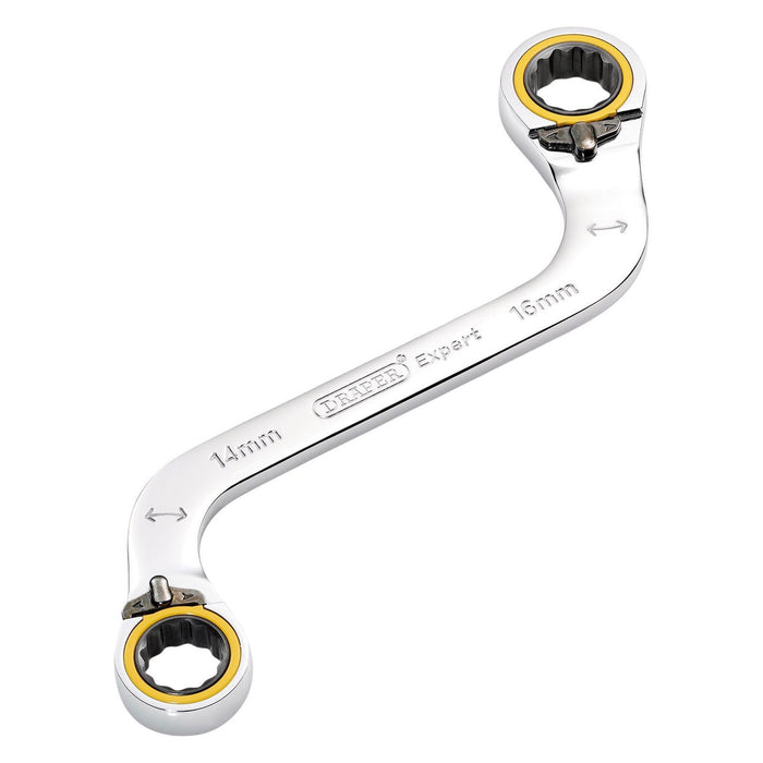 Draper Expert HI-TORQ Double Ring Ratchet S-Shape Spanner, 14 x 16mm Draper - Town Tools