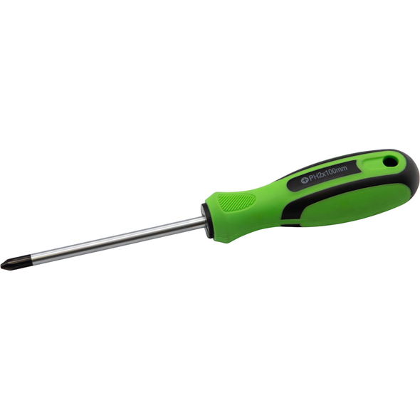 Sealey Phillips Screwdriver PH2 x 100mml (Black/Green)