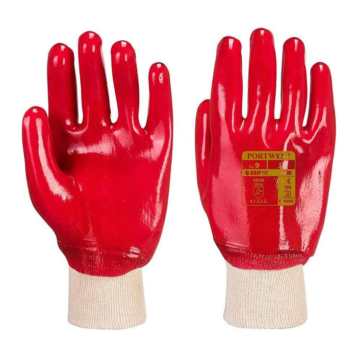 Portwest Pk12 Red Pvc Knitwrist Glove L X12 A400RERL Portwest - Town Tools 