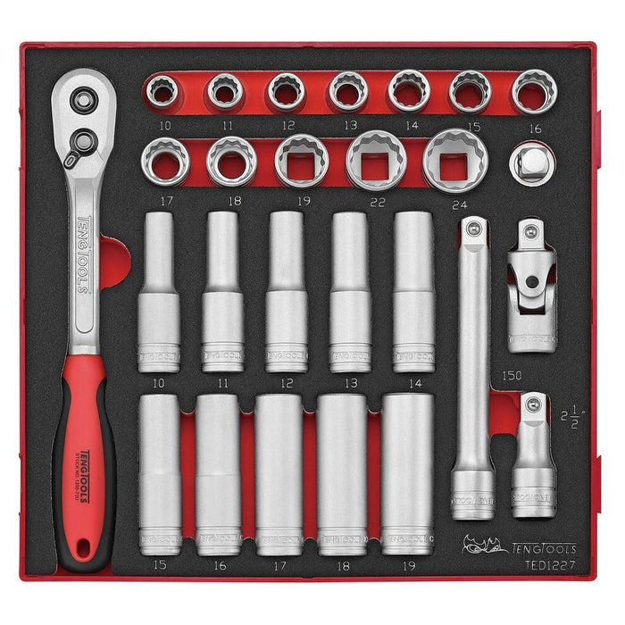 Teng Tools 1/2" Socket Set 12 pt FOAM2 27 Pieces Teng Tools - Town Tools 