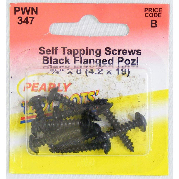 Wot-Nots Screw Self Tap Flanged - 3/4in. x 8 Black - Pack of 10 Pearl - Town Tools 