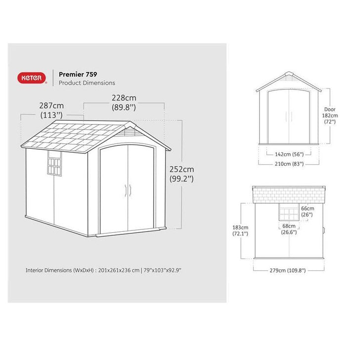 Keter Premier Shed Grey 7.5 x 9ft Keter - Town Tools