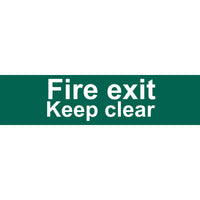 Draper Fire Exit Keep Clear' Safety Sign, 200 x 50mm - SS72